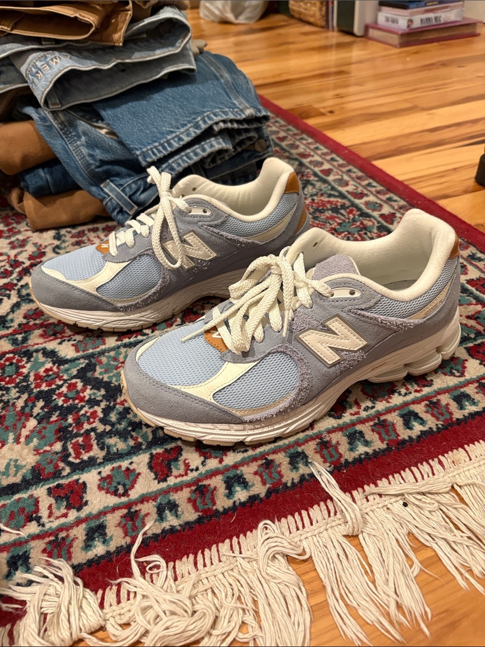 New Balance 2002R Light Blue and Cream Athletic Sneakers